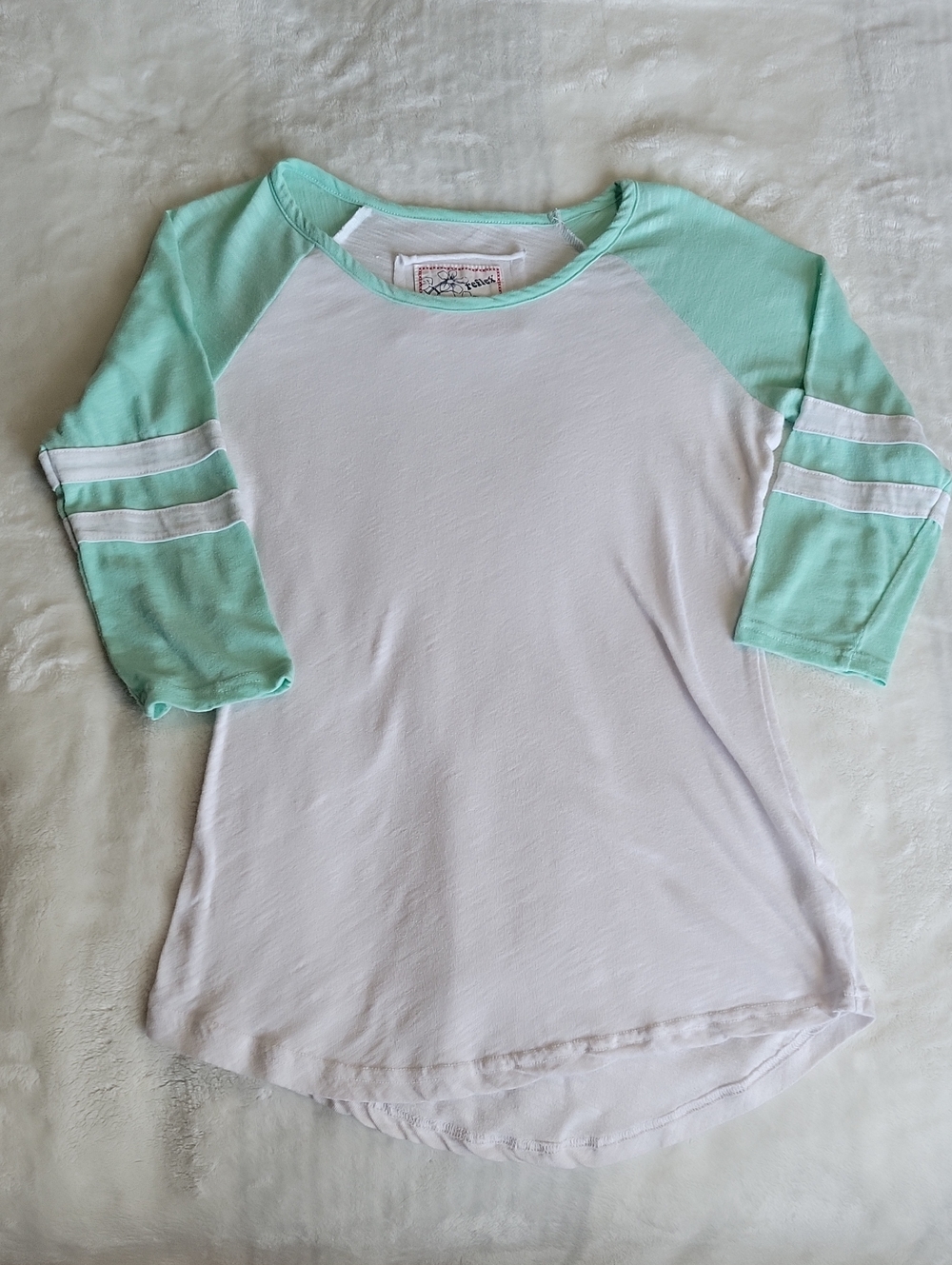 Reflex White and Mint Raglan Sleeve Tee